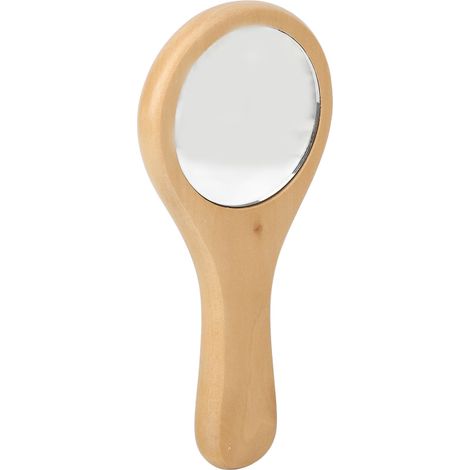 Miroir de maquillage rond en bois, portable, avec manche en bois, idéal pour la maison et les voyages. (1/5)