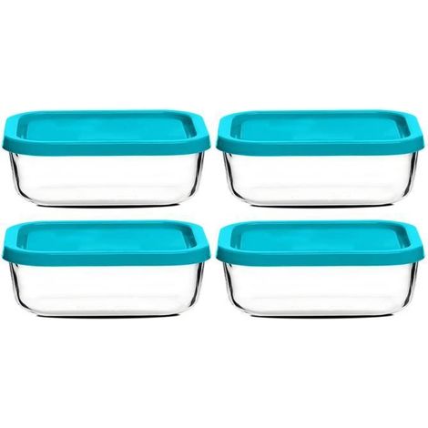 Boîte de conservation - JUANIO - Lot de 4 - Verre - Couvercle hermétique - 21 x 13 x 8 cm (1/3)