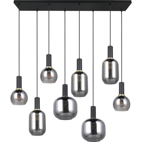 Suspension, Suspension huit lampes 120 cm Diva Gris en Verre, TRIO (1/5)