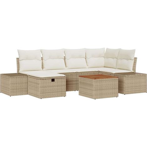 Garden Sofa Set with Cushion 7 pcs Beige Poly rattan vidaXL (1/5)