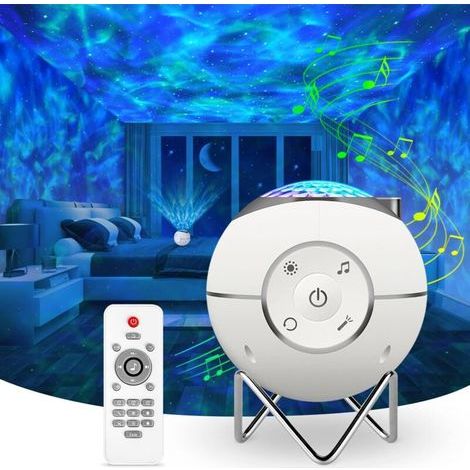 Proiettore Cielo Stellato Rotante, Lampada Proiettore Ricaricabile USB LED Musicale con 14 Modalità, Telecomando, Timer e Supporto in Metallo, Regalo di Natale, Regalo di Capodanno (Bianco) - LIAIKI