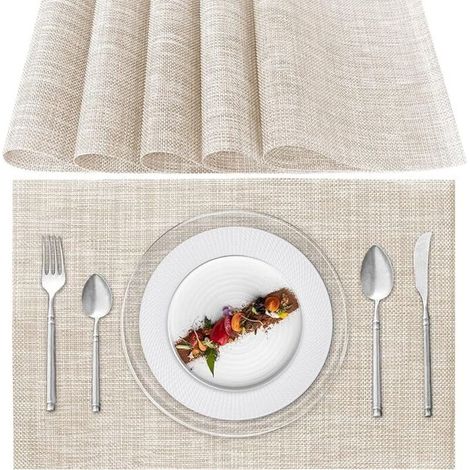 Lntyq Sets de Table Lavable, Lot de 6 Sets de Table Plastique PVC, Résistant à la Chaleur, Antidérapant, pour Cuisine Table à Manger (Beige)