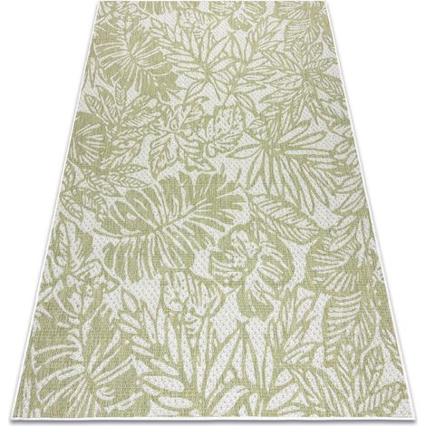 Carpet SISAL SION Leaves, tropical 22128 Flat woven ecru / green green 80x150 cm