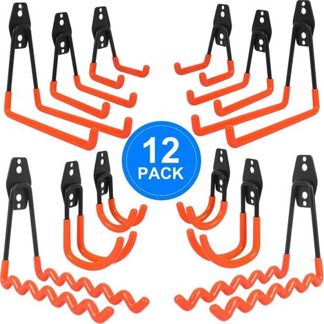 12Pcs Crochet Rangement Garage, Crochet Garage Avec Revêtement Anti-Dérapant, Crochets Muraux Garage Incluant Crochet Vague, Crochet J, Crochet Carré, Pour Outils Êlectriques, Vélos, Êchelle (1/5)