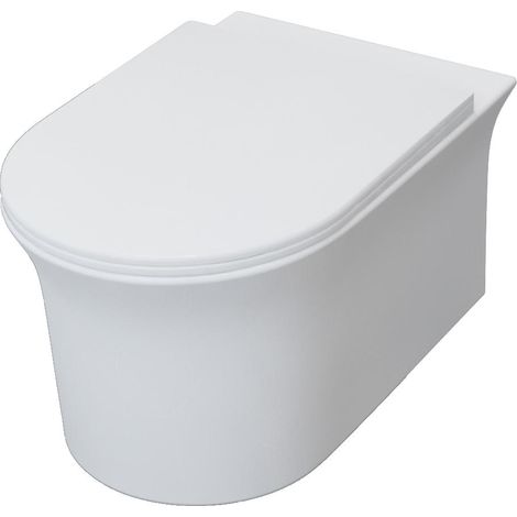 AICA Bathroom Rimless Wall Hung Toilet Pan Round WC With UF Slim Soft Close Seat (1/4)