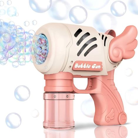 Pistolet à bulles automatique, 10 trous, design en forme d'aile - rose