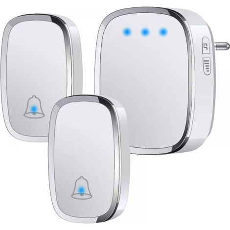 Waterproof Outdoor Wireless Doorbell, 300m Range, Doorbell Kit with Flashing LED, 2 Transmitters and 1 Receiver, 5 Volume Levels, 36 Melodies (1/5)