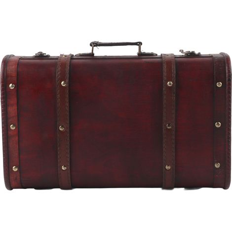 Valise vintage en bois portable coffre déco artisanat accessoire photo meuble ornement (1/5)