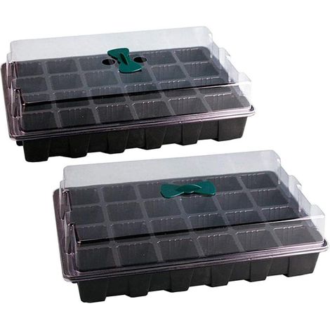 Paquet de 3 Plateaux de Pépinière de Semis de 24 Cellules en Plastique Pot de Pépinière de Jardin de Fleurs Kit de Plateau de Plantation de Graines avec Couvercle Boîte de Culture de (BLACK) (1/4)