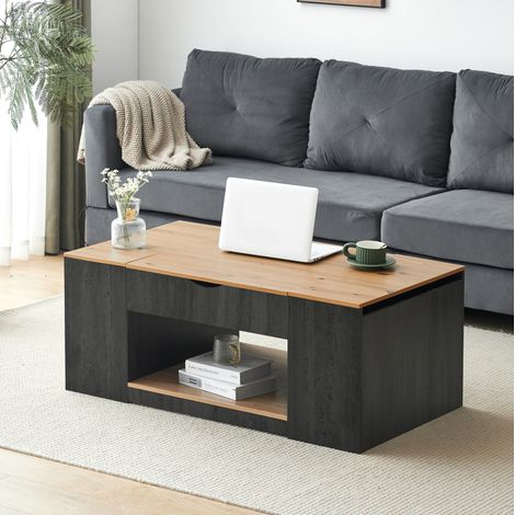 Mesa de centro elevable 109,5 cm MDF gris y marrón efecto madera con almacenaje, OKWISH (1/5)