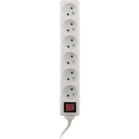 Zenitech – Bloc multiprise 6 prises 16A – Interrupteur intégré – Fiche extraplate pour gain de place – Conforme NF – Câble 1m blanc (1/6)