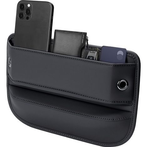 Hochwertiger Lederorganizer zum Ausfüllen der Lücke zwischen Autositzen (0,5 bis 3 cm große Lücken) – Geniales Geschenk für Besitzer von Pkw, SUVs und Lkws (Schwarz, 1 Stück) (1/5)