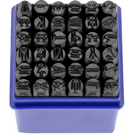 Bardusch-Poinçon de Lettre, Jeu de Timbres en Métal 36Pcs Poinçon de Numéro à Frapper Lettre à Frapper Lettre Alphabet A-Z et Numero 0-8 en Acier au Carbone Outil de Presse pour Perforation 1/4’’ - (1/5)