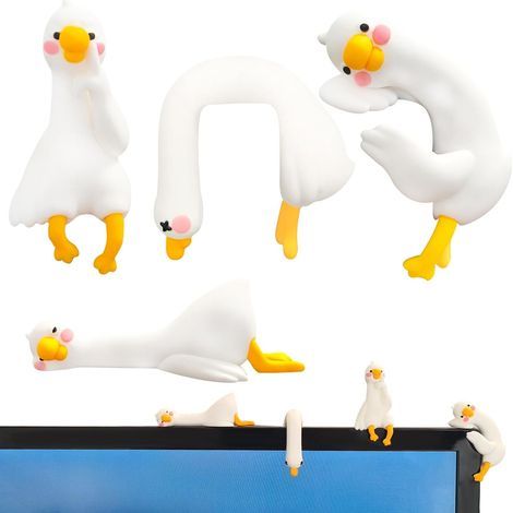 Set mit 4 Gänsefiguren aus Kunstharz, ideal zur Dekoration eines Computerbildschirms, Armaturenbretts im Auto oder Schreibtisches, Fernsehers oder Bilderrahmens (weiße Gans). (1/5)