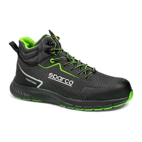 Chaussures de se'curite' Sparco Traction-H Naoki style sport S3S taille 44 montantes re'sistantes a' l'eau et dote'es d'un embout en fibre de verre non magne'tique Nero/Verde Fluo 44