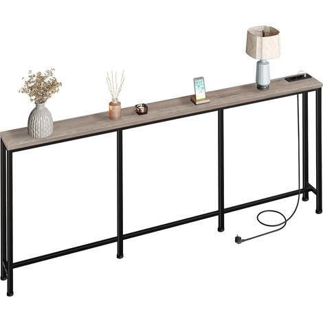 Table de Console de 200 cm, Table d’Entrée avec Station de Charge, Bout de Canapé étroit avec 2 Prises et 2 USB, Style Industriel, pour Salon, entrée, Gris et Noir DTXG02CBG (1/5)
