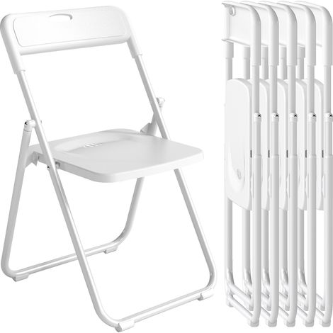 HOMCOM juego de 6 sillas plegables de plástico con respaldo curvo, asiento cóncavo con ventilación y estructura de acero, 48,5x47x75 cm, blanco