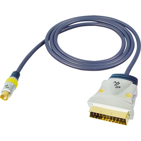 all4UBlue Serie BBVS10-1,5L - Cable Hosiden con connettore S-VHS, Scart maschio-maschio, 4-pin + S-VHS, 21-pin, cromato, contatto pieno, 1,5 m, blu scuro