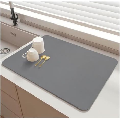 Tapis Egouttoir Vaisselle, 50×40 cm Tapis Vaisselle Egouttoir Absorbant, Tapis égouttoir Vaisselle Absorbant Antidérapant,Gris (1/4)