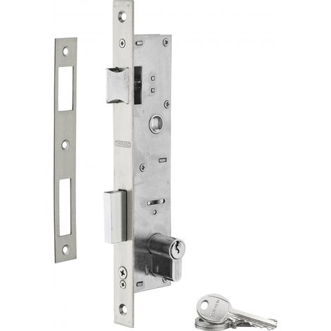 Serratura da incasso con cilindro per infissi in metallo, asse 21mm, L 41, piastra quadra, cilindro 30x30mm, acciaio inossidabile, 3 chiavi - THIRARD