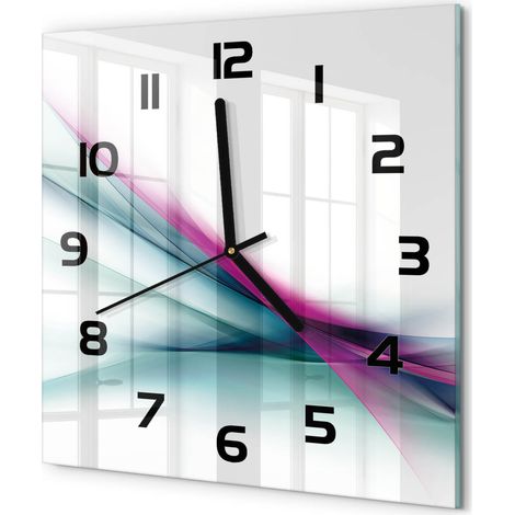 Horloge Murale Carrée Décoration Maison Verre Trempé Style Contemporain Abstraction de vague 30x30 cm (1/5)