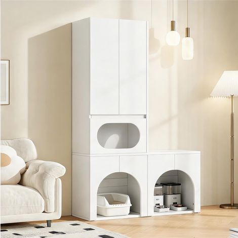 Meuble pour chats et chiens en MDF blanc avec 2 compartiments (1/5)
