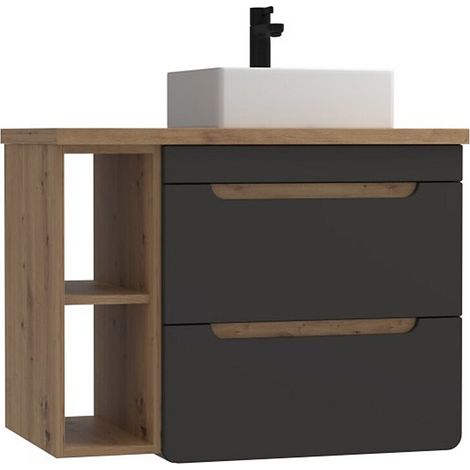 Mobili per bagno sospeso con lavabo semplice e nicchie 80 cm Colore: Naturale e Antracite - ARUBA
