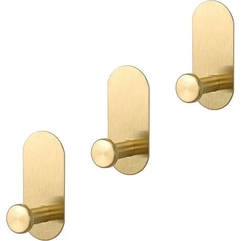 Hochleistungsfähige, selbstklebende Handtuchhaken, wasserdichte Duschhaken aus Edelstahl, gebürstetes Gold (3er-Pack)