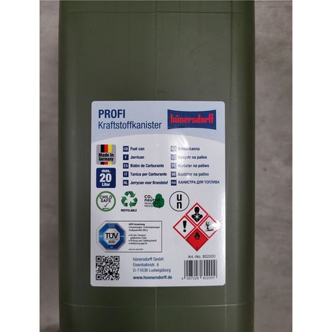 2 x Kraftstoffkanister HD-PE oliv, Inhalt 20l, integriertes schwarzes Auslaufrohr (1/2)