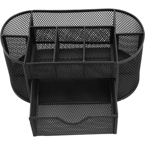 Trintion Mesh Desk Organiser Multifunctional Metal Mesh Desk Tidy 8 Components Pen Holder with Drawer Stationary Storage Organizer for Home Office School Black (1/5)