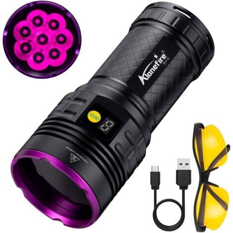 SV118 80W Lampe Torche UV LED 365nm Puissante USB C Rechargeable Lumiere Noire Affichage Numérique pour Resine, Pêche, Scorpion, Minéraux, Ambre avec Lunettes de Protection UV, Batterie (1/5)