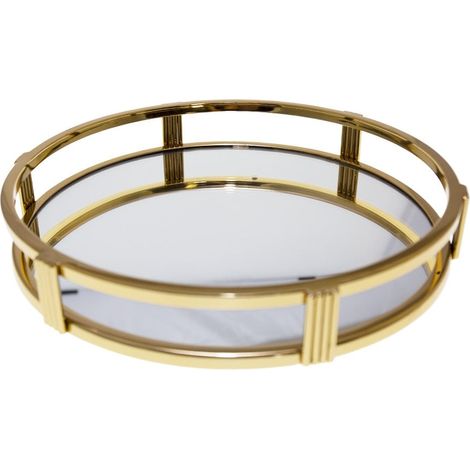 Plateau Miroir Rond de Service et Décoration de Table en Acier Doré 34 x 34 x 5 cm - PANGIVO (1/3)