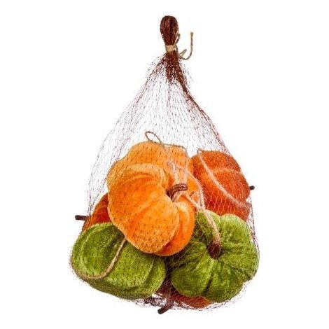 7Pc Velvet Plush Pumpkins 8cm Rustic Orange & Green Mini Pumpkins Fall Halloween Thanksgiving Home Styling cute Displays (1/5)
