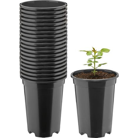 Garronda Blumentopf rund Kunststoff Ø14 x 18 cm (1,7L) 20er Set mit Drainagelöchern Pflanztopf robustes PP Pflanzgefäß für Garten Gewächshaus Balkon Anzucht Innen Außenbereich Schwarz GD-0204