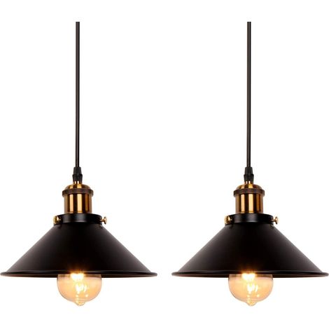 Pendelleuchte im Retro-Look, Antik Kronleuchter mit Ø22cm Metall Lampenschirm, Vintage Hängelampe E27 Fassung Loft Edsion Schwarz 2PCS (1/5)