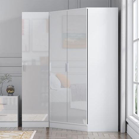 Reflect 2pc Wardrobe Bundle - 2 Door Corner + 1 Door Plain - White Gloss & Matt White
