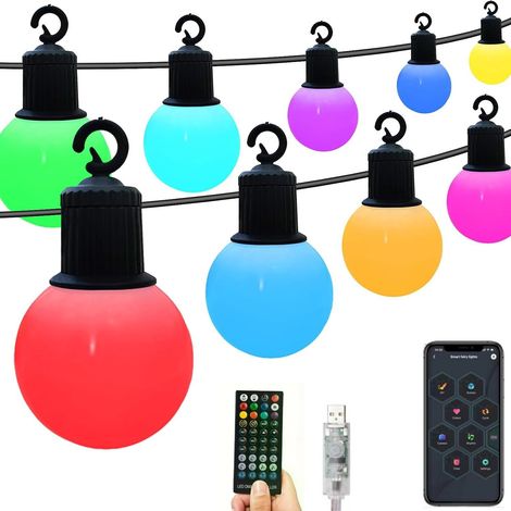 Guirlande lumineuse d'extérieur intelligente de 9 m, 25 mini LED RVB à intensité variable, avec application et télécommande, pour fête, patio ou Noël (1/5)