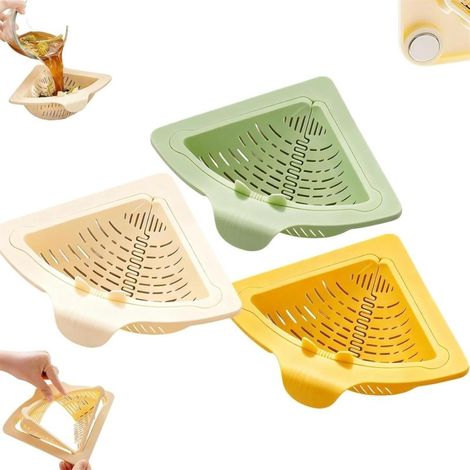 Non-perforated magnetic triangle drain filter basket can be unscrewed bottom fruit and vegetable washing and placing integrated storage rack color 3PCS (1/5)