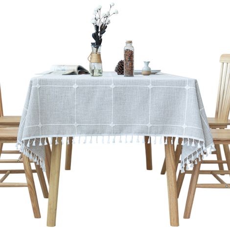 Nappe carrée grise à motif rustique en coton et lin, idéale pour la cuisine, les repas, les fêtes, les vacances, Noël et les buffets. Dimensions : 140 x 140 cm.