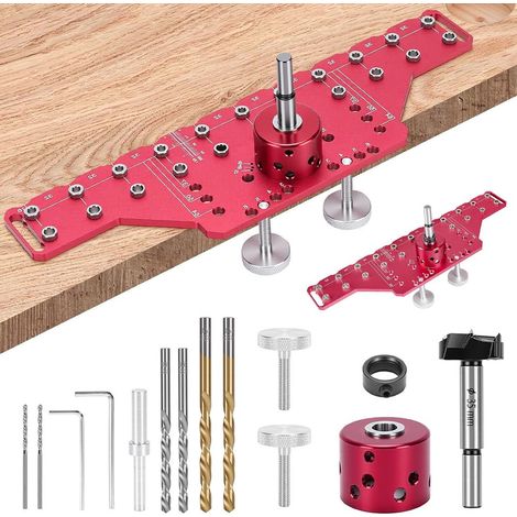 Gabarit de Goupille d'étagère 2 en 1, Outil Perçage pour Etagère avec Forets 5 mm et 1/4" (6,35 mm), Scie Cloche 35 mm, Guide Aluminium le Bricolage la Menuiserie - (1/5)