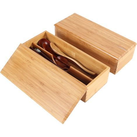 Boîte de rangement en bambou pour couverts, contenant en bois pour vaisselle et cosmétiques (1/5)