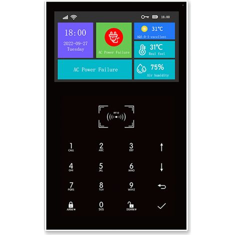 Système d'alarme GSM WiFi écran tactile SOS interphone RFID capteurs PIR porte fenêtre télécommandes blanc ABS Smart Life (1/3)