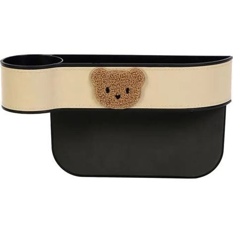 (Beige driver) Boîte de rangement de voiture multifonctionnelle en cuir, accessoire auto, pour siège passager. Organisateur latéral, porte-gobelet, rangement pour siège auto. Accessoires auto. (1/5)