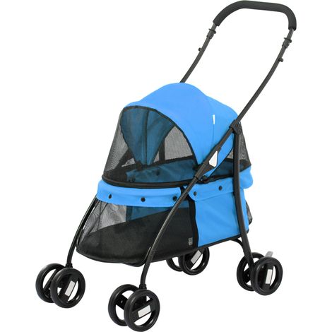 Passeggino per cani pieghevole con tettuccio regolabile e ruote girevoli blu 82x47x97cm