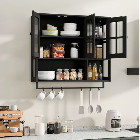 mobile contenitore pensile 88 cm nero vetro scanalato OKMYHOME (1/5)