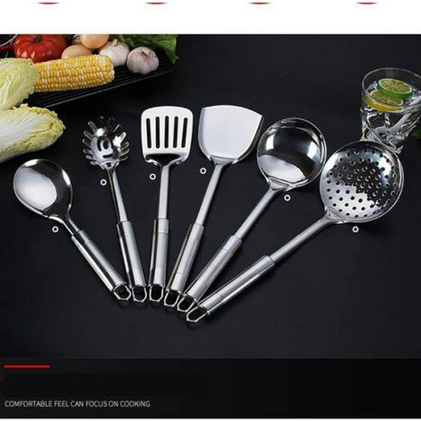 6 Pièces Set Accessoires de Cuisine, Cuillères, Spatules INOX, Ustensiles INOX, Gadgets de Cuisine ENSEMBLE USTENSILES (1/5)