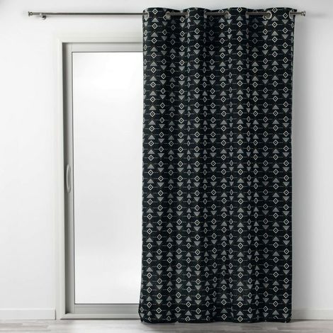 Rideau à œillets 140 x 240 cm – Coton imprimé Letiko Noir (1/3)