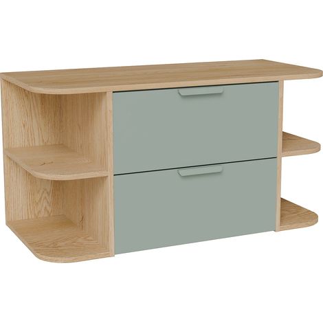 Mobile sotto lavabo sospeso con nicchie Verde acqua e naturale chiaro L100 cm – AVORELI (1/4)