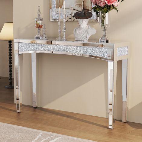 Tavolo Consolle Ingresso in Cristalli a Vetro Specchio Argento 120x35x79cm (1/5)