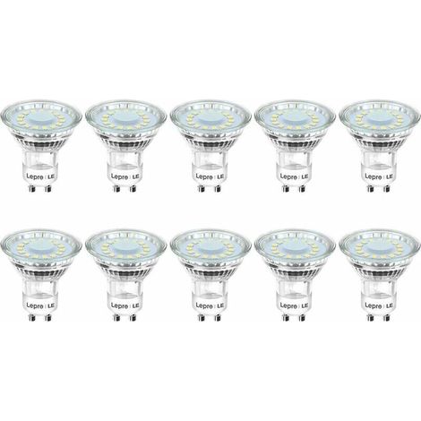 Ampoules LED GU10 de 4W équivalentes à 50W d'ampoules halogènes, éclairage blanc froid de 5000K, luminosité de 325lm avec un angle de faisceau large de 110°. Lot de 10 ampoules LED spot. (1/5)